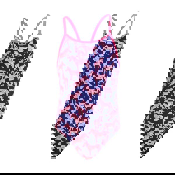 Funkita girls sweet stripes diamond back swimsuit in navy blue with pink zebra print