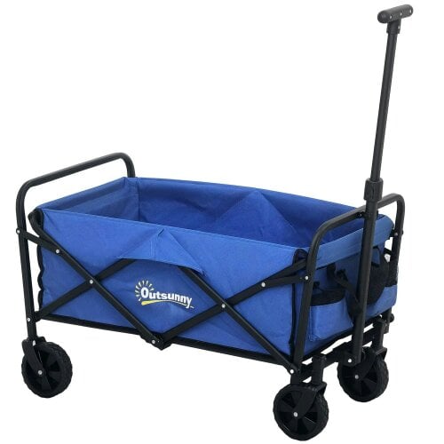 Bobobiy 62L Festival Trolley on Wheels, 120kg Heavy Duty Collapsible Folding Wagon with Adjustable Handle and Carrying Bag for Beach, Blue