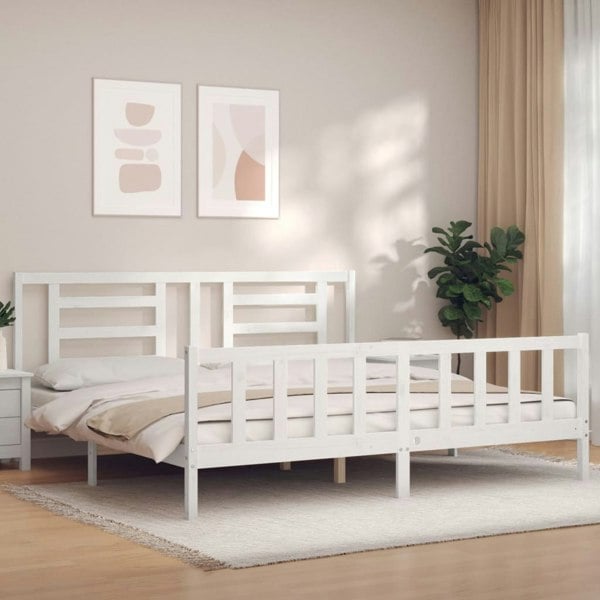 Berkfield Bed Frame with Headboard White 200x200 cm Solid Wood