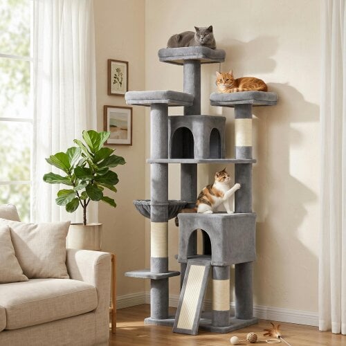 PawHut 184cm Large Cat Tree, Multi-Level Tall Kitty Tower, Dark Grey