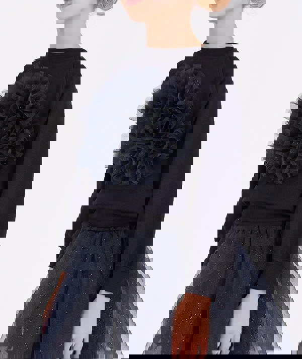 Mama Luma Girls Organza Flower Sweatshirt in Navy