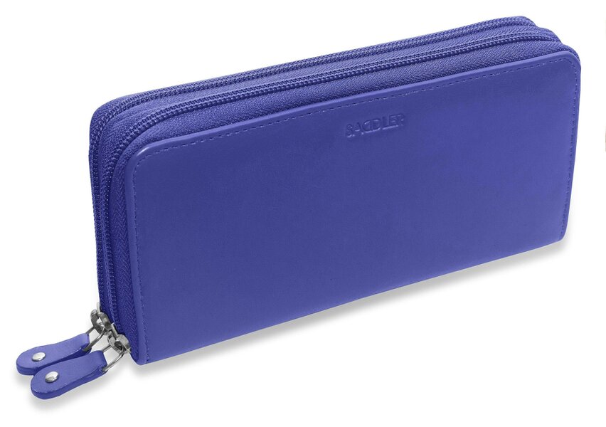 SADDLER GABRIELLA Leather Double Zip Around Purse - 8 Card Slots, Phone Pocket, and Coin Purse - RFID Protected - Ultra Violet