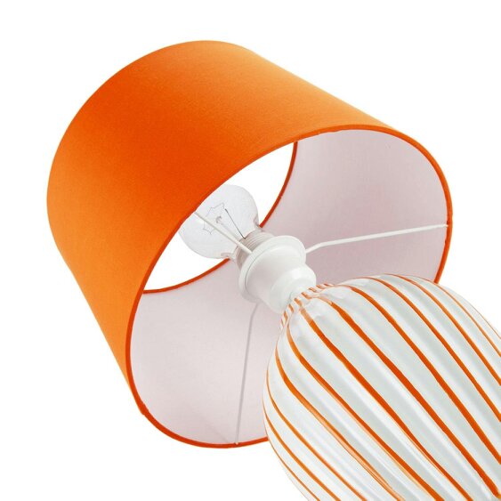 Happy Homewares Orange and White Gloss Ceramic Table Lamp with Hand Painted Stripes