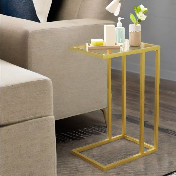 Rafaelo Mobilia Tempered Glass Gold Side Table