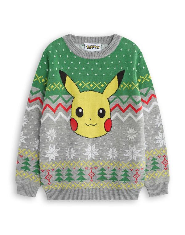 Pokemon Boys Grey Pikachu Christmas Jumper [dis]