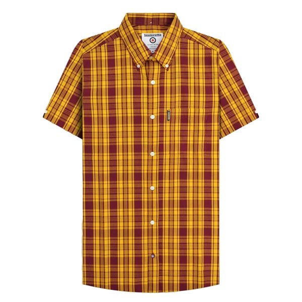 Lambretta Mens SS25 Checked Shirt - Burgundy/Gold