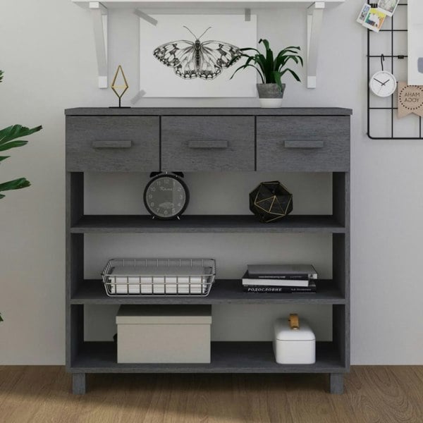 Berkfield Console Table HAMAR Dark Grey 90x35x90 cm Solid Wood Pine