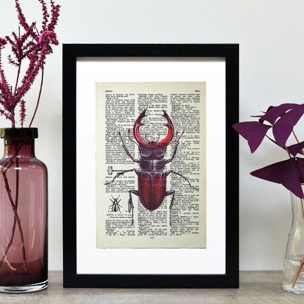 Hands & Hearts Beetle vintage book page art print