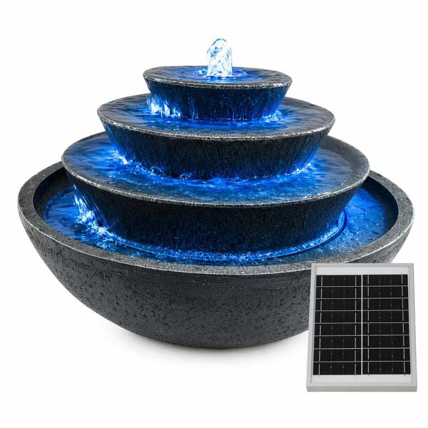Gardenwize Solar Water Feature – Tiered Stacked Bowl Fountain with LED Lights & Battery Backup