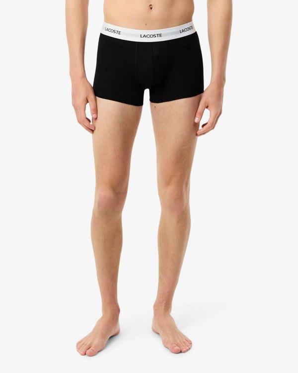 Lacoste 3-Pack Duo Waistband Stretch Cotton Mens Trunks - Black/White-Silver Chine NUA