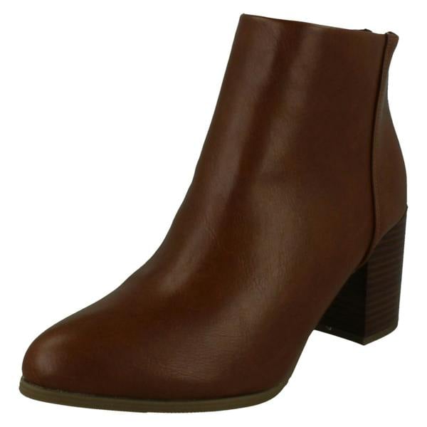 Spot On Ladies Block Heel Ankle Boots with Back Zip F51233