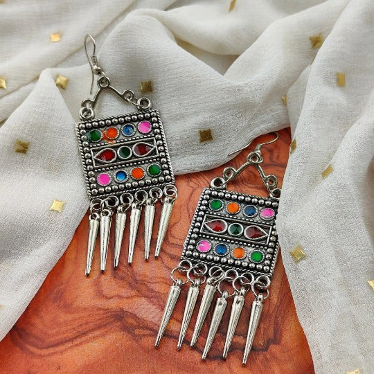 The Colourful Aura Oxidised Colourful Enamel Square Indian Boho  Drop Ethnic Asian Indian Earrings