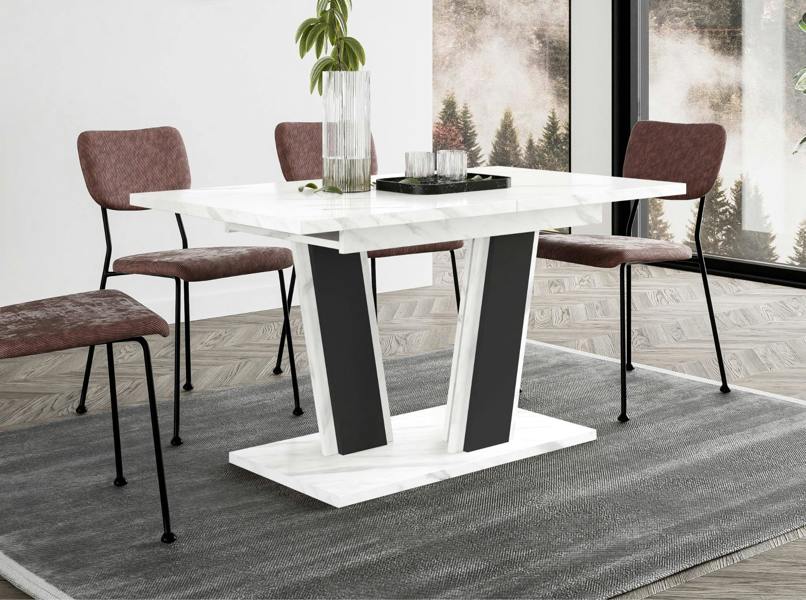 PHD Furniture MUSS Extendable Dining Table 120–160cm – Bianco Marble Effect & Black