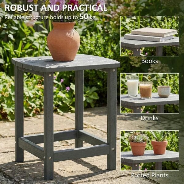 Outdoor Side Table, Garden Coffee Table, All-Weather Adirondack Side Table for Garden, Beach, Indoor Outdoor, Grey