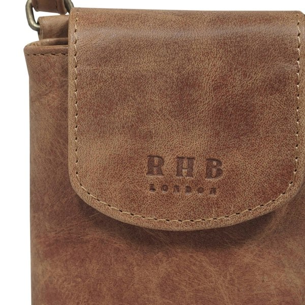 Real Hide Bags 'THEA' Tan Distressed Real Leather Mobile Phone Crossbody Bag