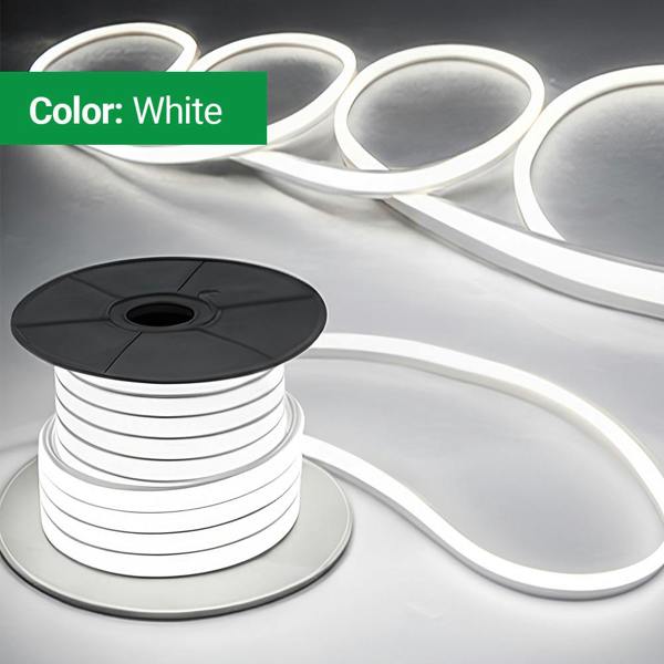 ENER-J 30 Meters 24V Silicon Neon Strip, Size: 10x10mm, IP65. Includes 30pcs Clips & 5 connector cable, White