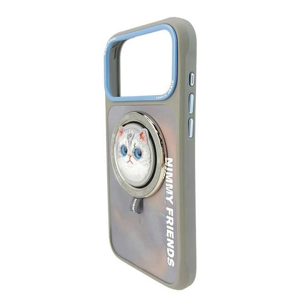 Nimmy Friends Nimmy Big Eye Cute Pet Silver Shaded Cat Face Case with Detachable MagSafe Grip for iPhone 17 Pro Max 6.9" Grey Blue