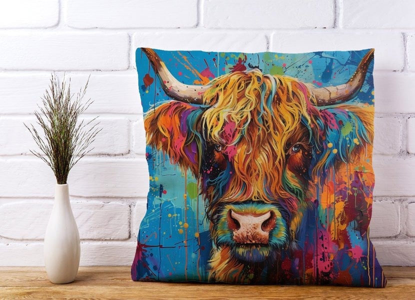 Warren Reed Splashart Highland Cow Cushions