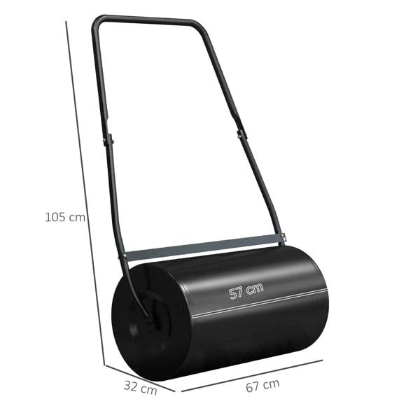 Black lawn roller with U-handle and wide 32 cm drum dimensions