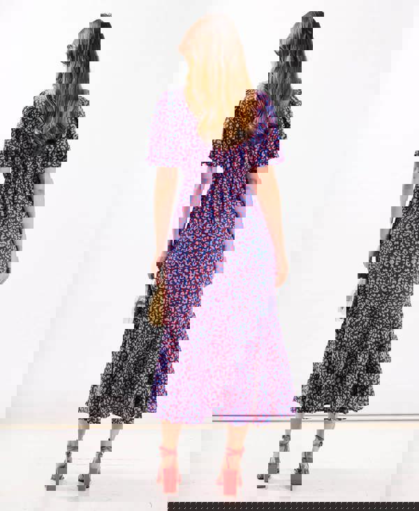 Pink Animal Wrap Midi Dress