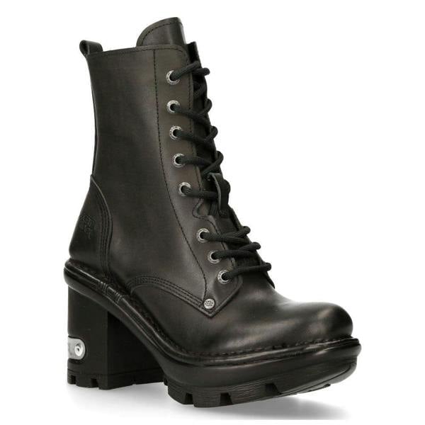 New Rock Gothic Black Leather Biker Boots- NEOTYRE07X-S1