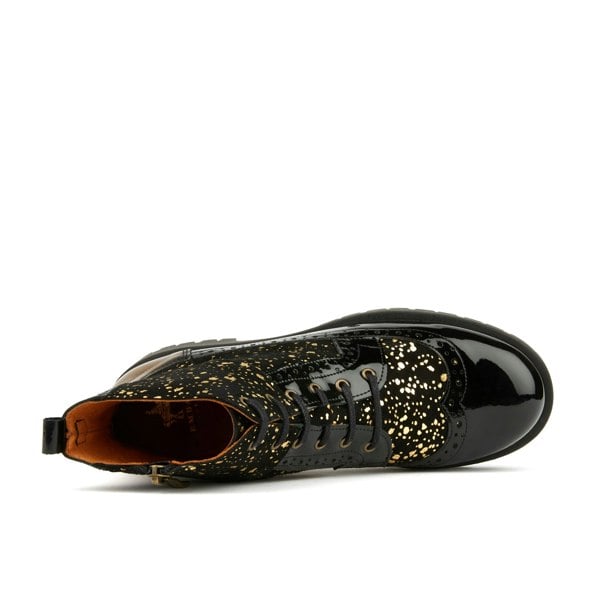 Embassy London Hatter Platform - Drops - Women's ankle boot in golden paint drops on black leather