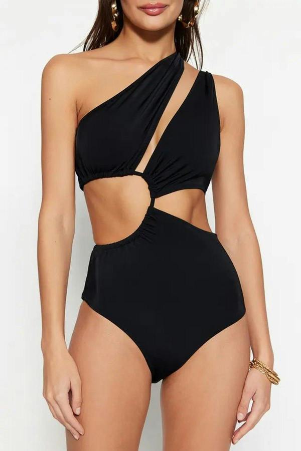 WOVCOR Tunnel-Style One-Shoulder Covered Regular Swimsuit