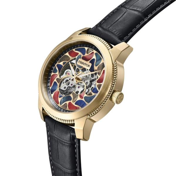 Heritor Automatic Emmanuel Semi-Skeleton Leather-Band Watch - Gold/Black - HERHS3703