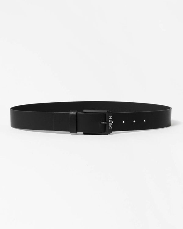 HUGO Gelio-B Mens Leather Belt with Matte-Black Logo Trim Buckle