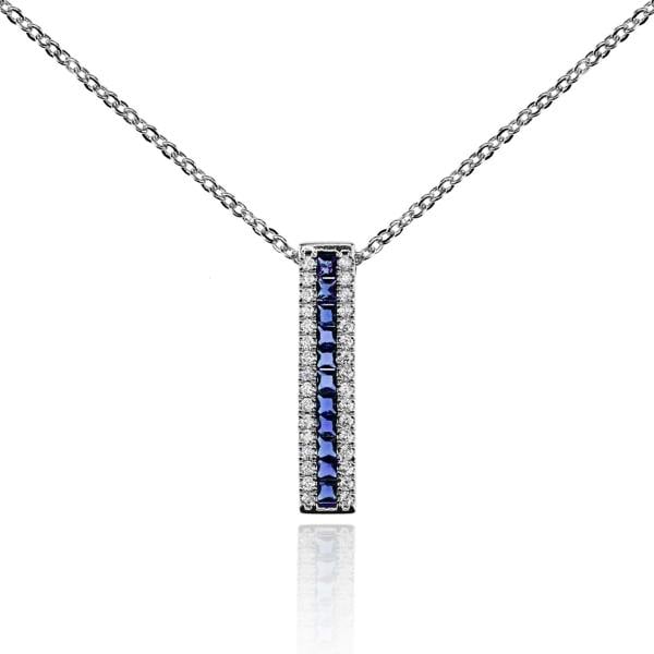 Bar Pendant Necklace with Blue Cubic Zirconia Stones - namana.london