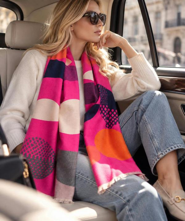 Pia Rossini Bonnie - Oversized Statement Print Scarf - Hot Pink