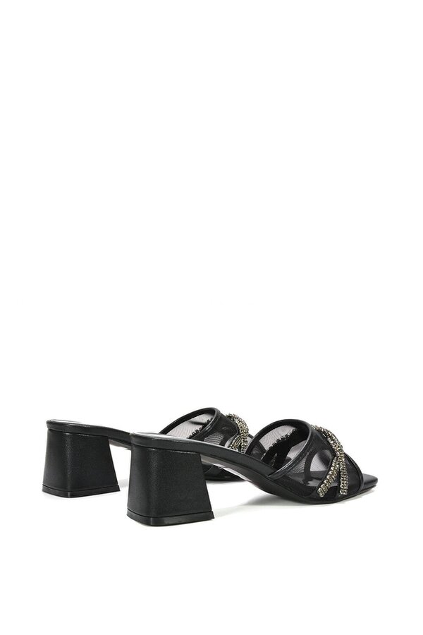 XY LONDON Backless Block Heel Sandals With Crystals and Mesh