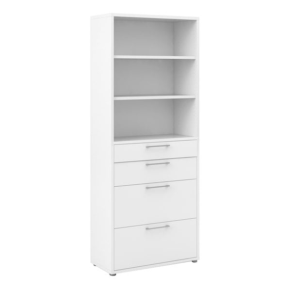 Furniture To Go Prima Bookcase 2 Shelves with 2 Drawers 2 File Drawers in White