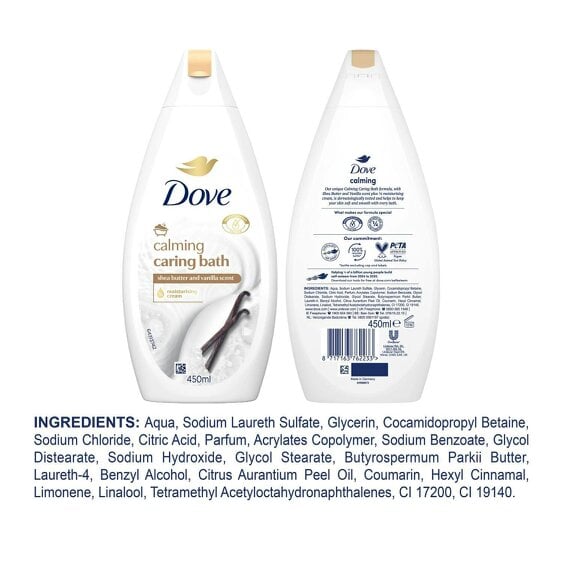 Dove Caring Bath Soak - Shea Butter&Vanilla Milk, 1/4 Moisturising Cream 4x450ml