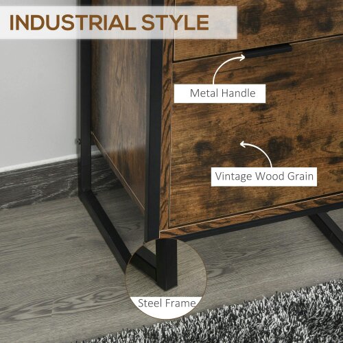 Wyld Haus Naba Metal and Wood Rustic Brown Set Of 2 Industrial 3 Drawer Storage Bedside Tables