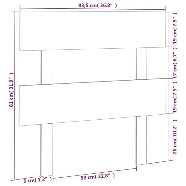 Berkfield Bed Headboard Grey 93.5x3x81 cm Solid Wood Pine