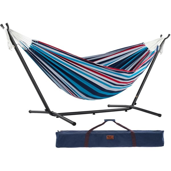 Vivere Double Cotton Hammock with Stand (280cm) - Denim