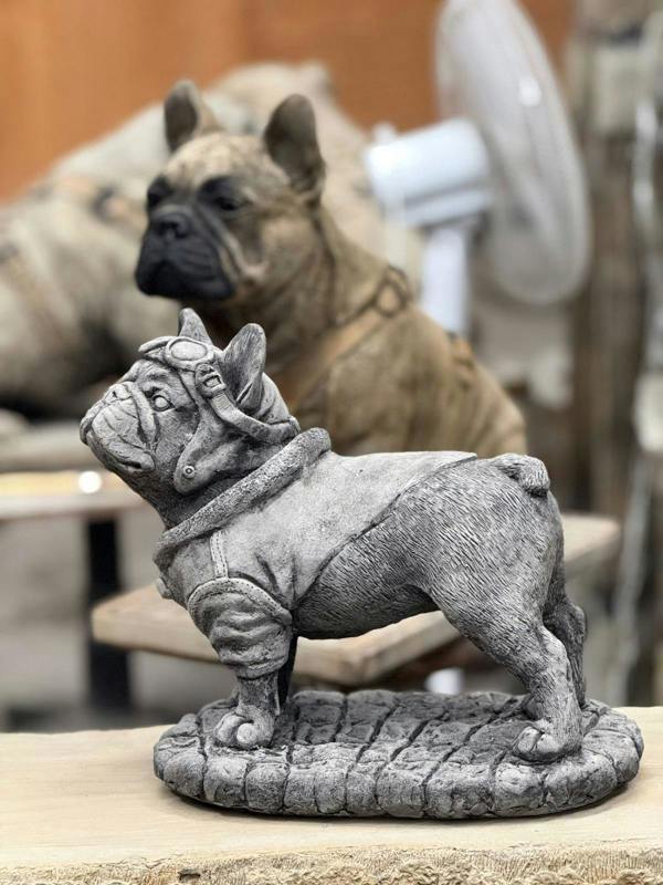 OSN Pilot Frenchie Stone Statue Detailed Garden Ornament