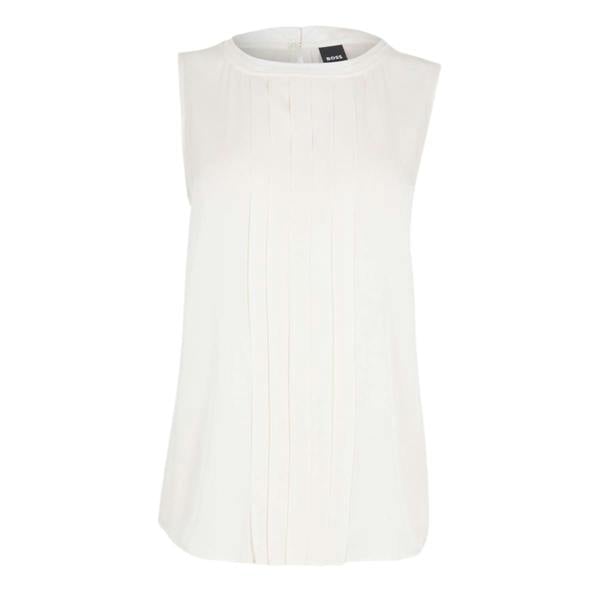 Boss Womens/Ladies Jewel Collared Regular Sleeveless Blouse - White - 