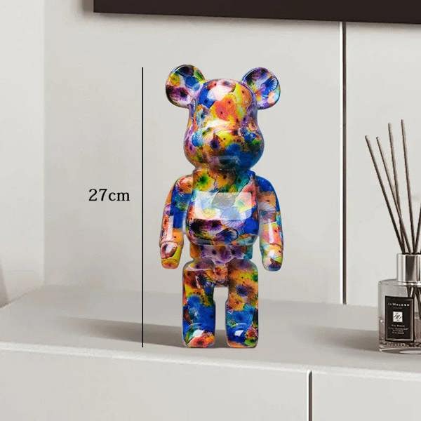Graffiti Bear Resin Statue Decor | Modern Colourful Bear Ornament 27cm