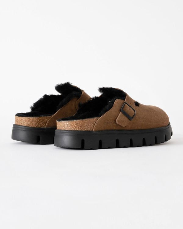 Birkenstock Papillio Boston Chunky Shearling Womens Clogs - Dark Tea
