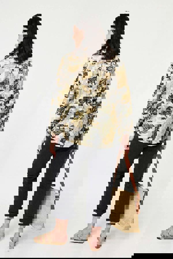 Green | Curve Paisley Print Turn-Up Sleeve Shirt