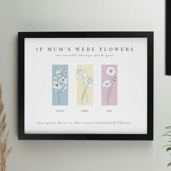 Personalised Memento Company Personalised Birth Flower Family of 3 Black Framed Print