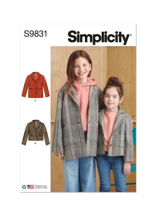 Simplicity Sewing Pattern 9831, Jackets for Kids, Teenagers, HH (3-4-5-6) - Intermediate
