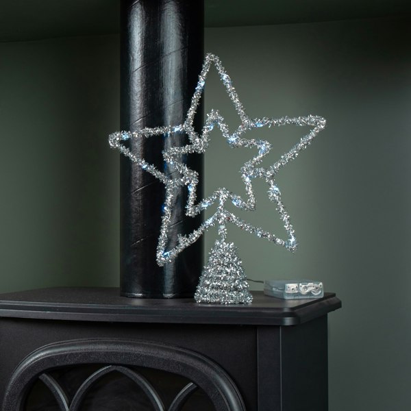 Samuel Alexander 28cm Battery Powered Silver Christmas Star Tree Topper with Blue Multi-Action LEDs