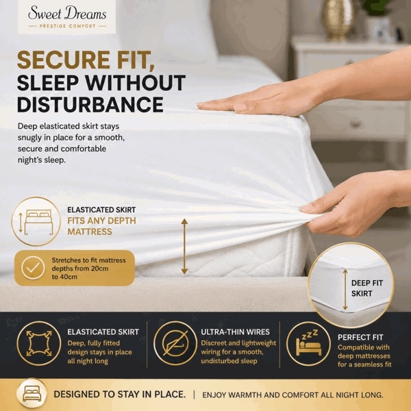 Sweet Dreams Electric Blanket Single Size - Plush Fleece Quilted - 10 Timer & 9 Heat Settings - Overheat Protection