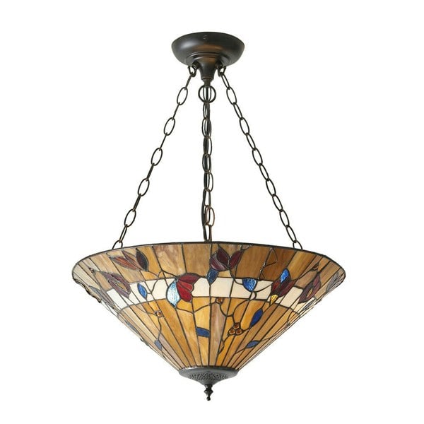 Large Tiffany Glass Pendant Light - Dark Bronze Finish - 3 x 60W E27 GLS Needed Loops