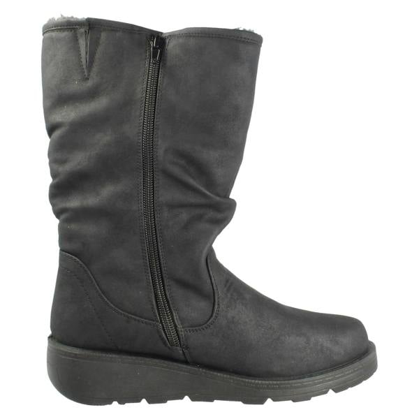 Spot On Ladies Spot On Fur Lined Zip Up Wide Fit Wedge Heel Mid Calf Boots F4466