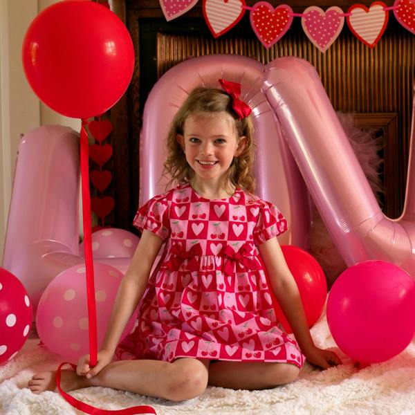 Rachel Riley Cherry Heart Bow Dress