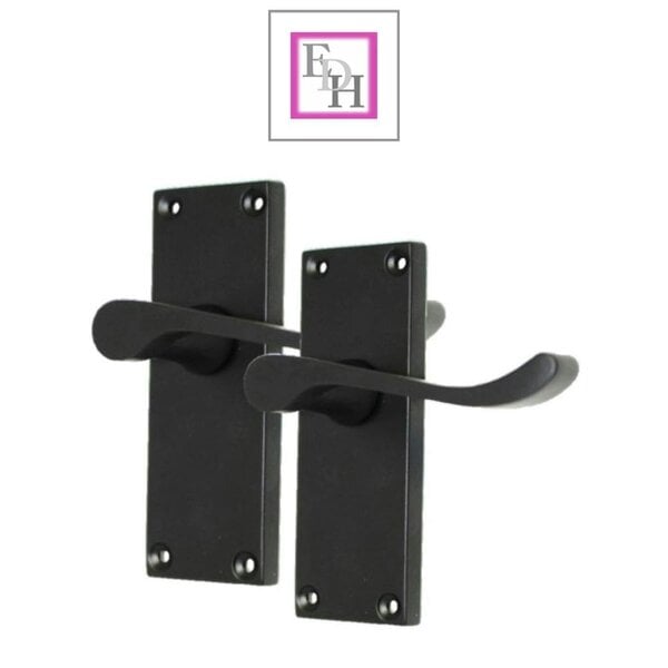 EDH Door Hardware Matt Black Victorian Scroll Door Handles on Backplate – 118mm x 42mm 6 Pairs + Tubular Latches